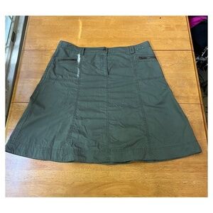Tribal Army Green Zip Pockets A Line Skirt Casual Summer, Size 14